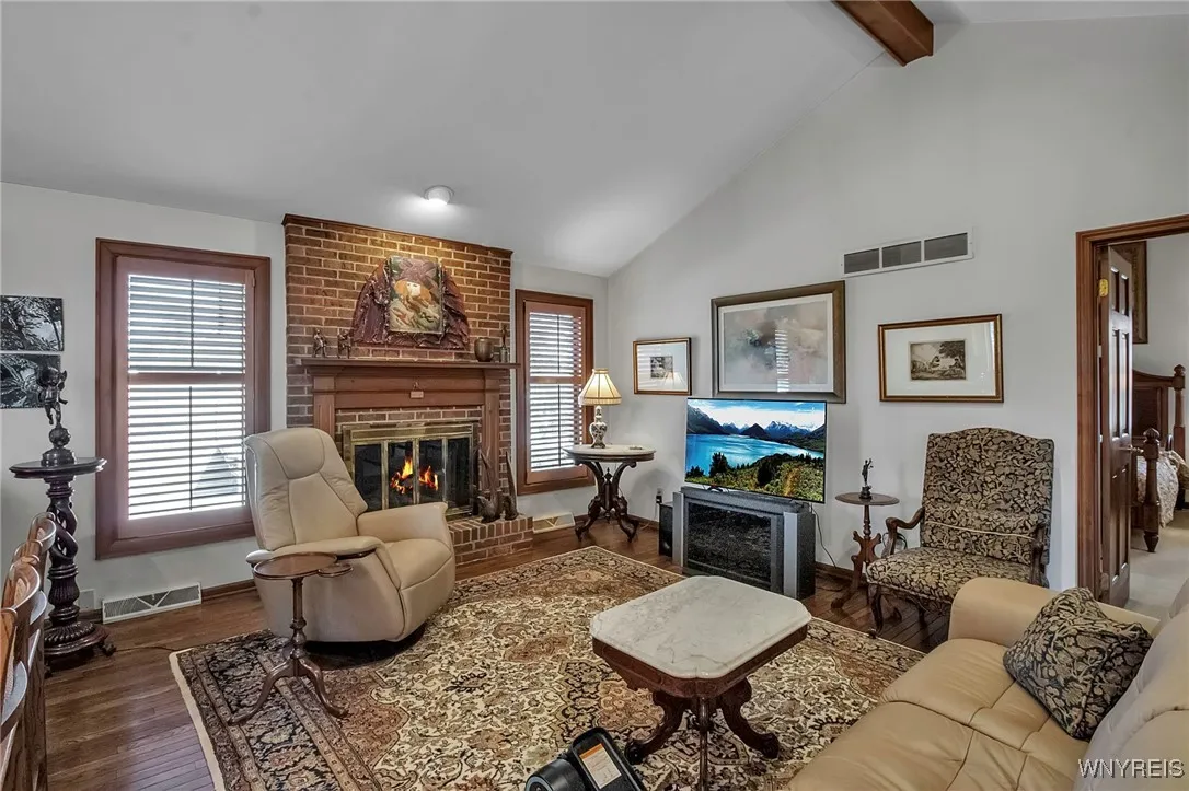 In-law apartment great room with fireplace