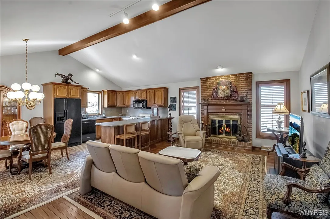 In-law apartment great room with fireplace