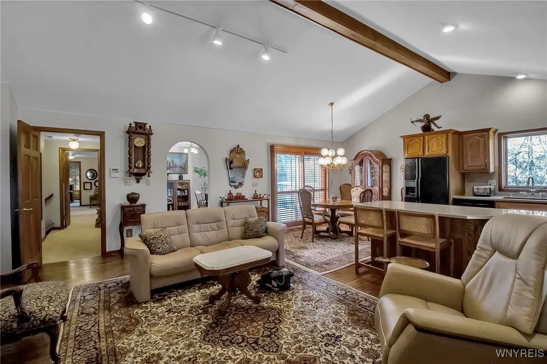 In-law apartment great room with fireplace
