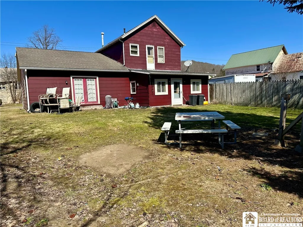 Backyard is 3 side fenced, just add 1 more panel to be fully fenced in.  There used to be a pool there, so there is sand & electric there all ready for you to bring yours in!