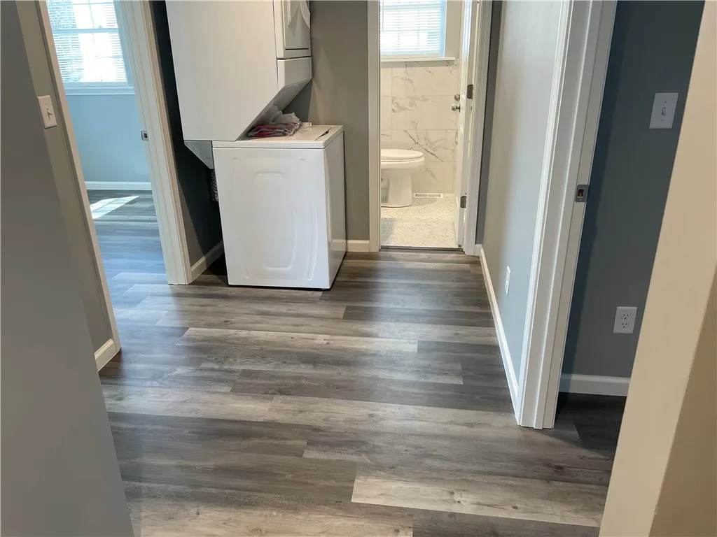 The washer/dryer are placed in the upstairs hall but can be moved to the mudroom where there are hookups; before closing, if the buyer would like.