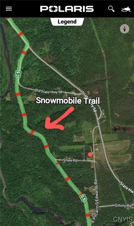 Polaris app showing snowmobile trail