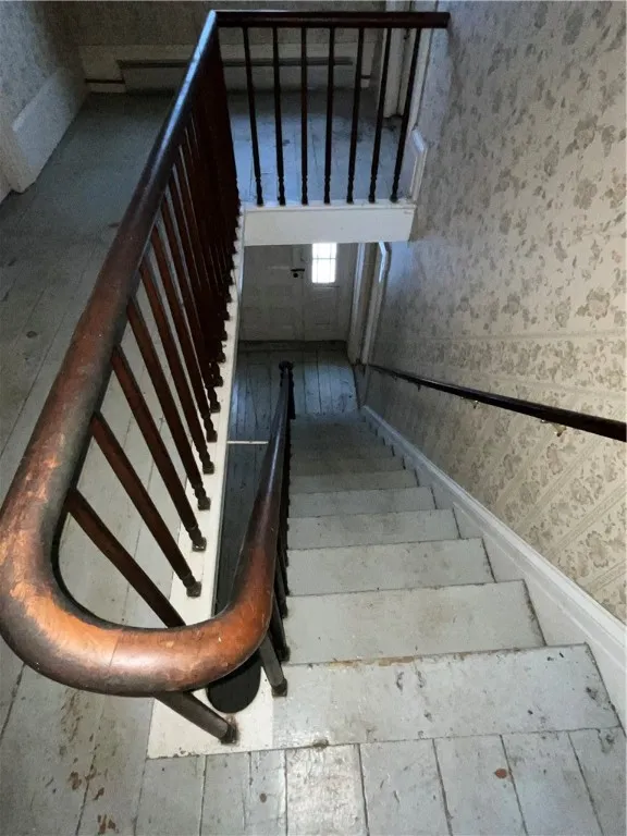 View of the staircase looking down to the first floor.