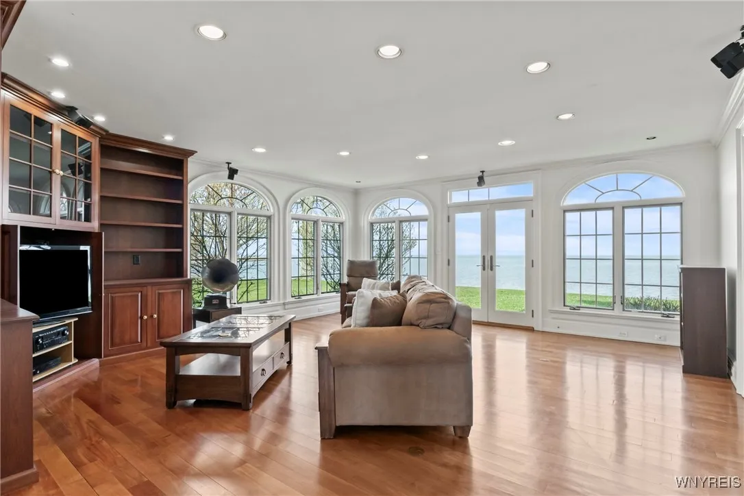 Family room offers spectacular lake views