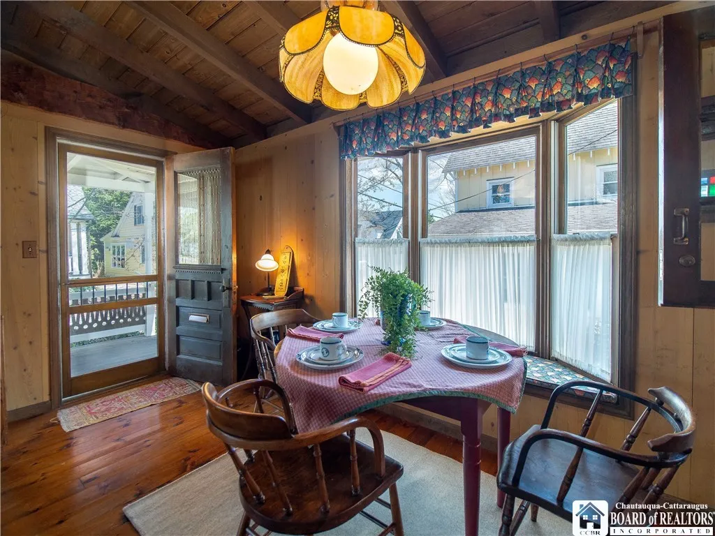The bay window services the dining space with a built in bench seat.