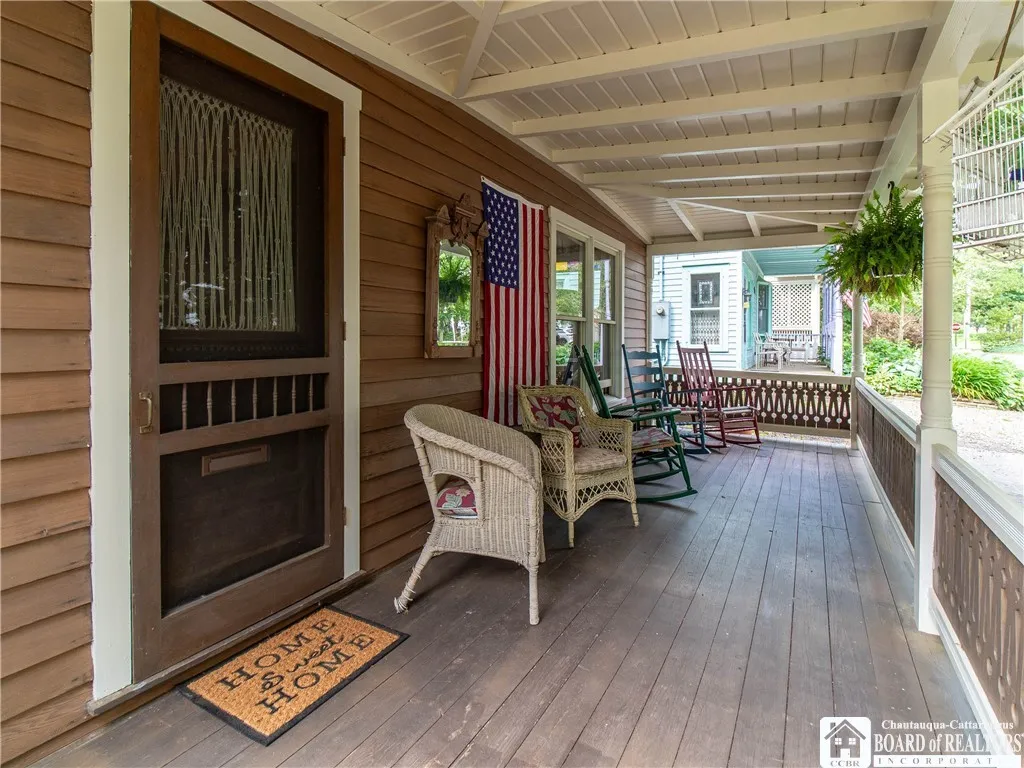 Rock the day away and watch the passersby on this quiet neighborhood street.