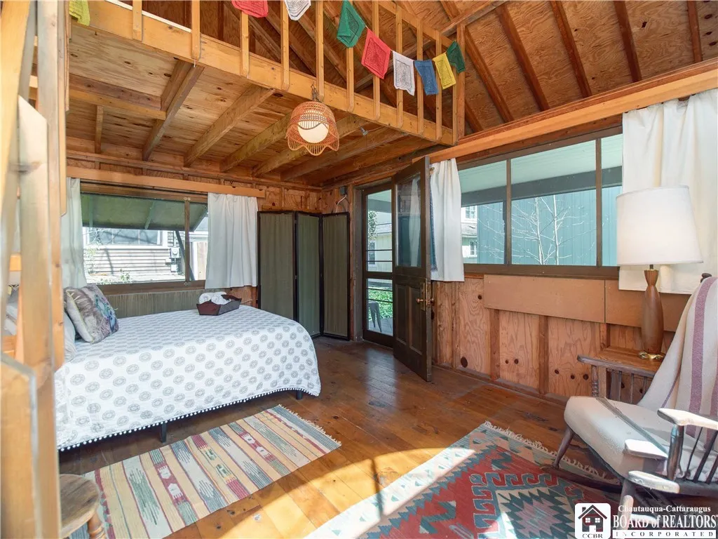View to the partial loft in the bunkhouse. Storage or more here!