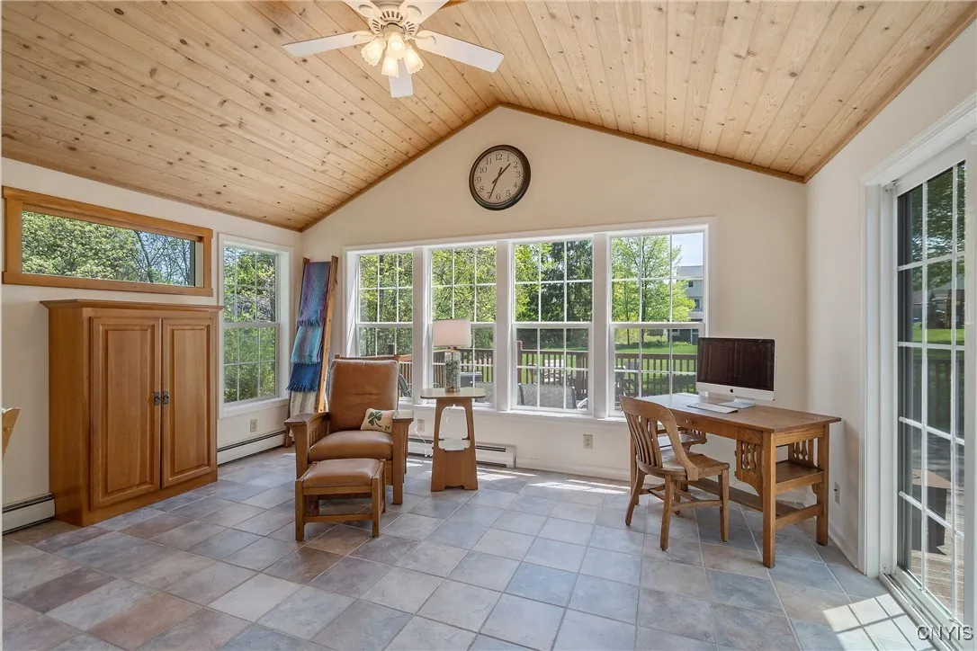 Light and bright sunroom off of the kitchen and family room