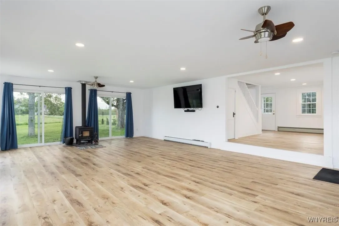 wood burning stove and tv