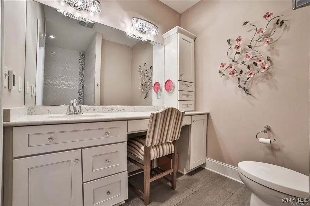 Ensuite Bath, Quartz Vanity Top, Added Cabinetry, Heated Floor