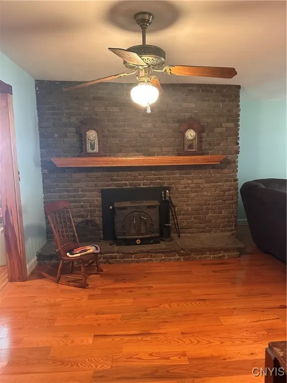 brick fireplace with woodstove or wood burning fireplace if removed
