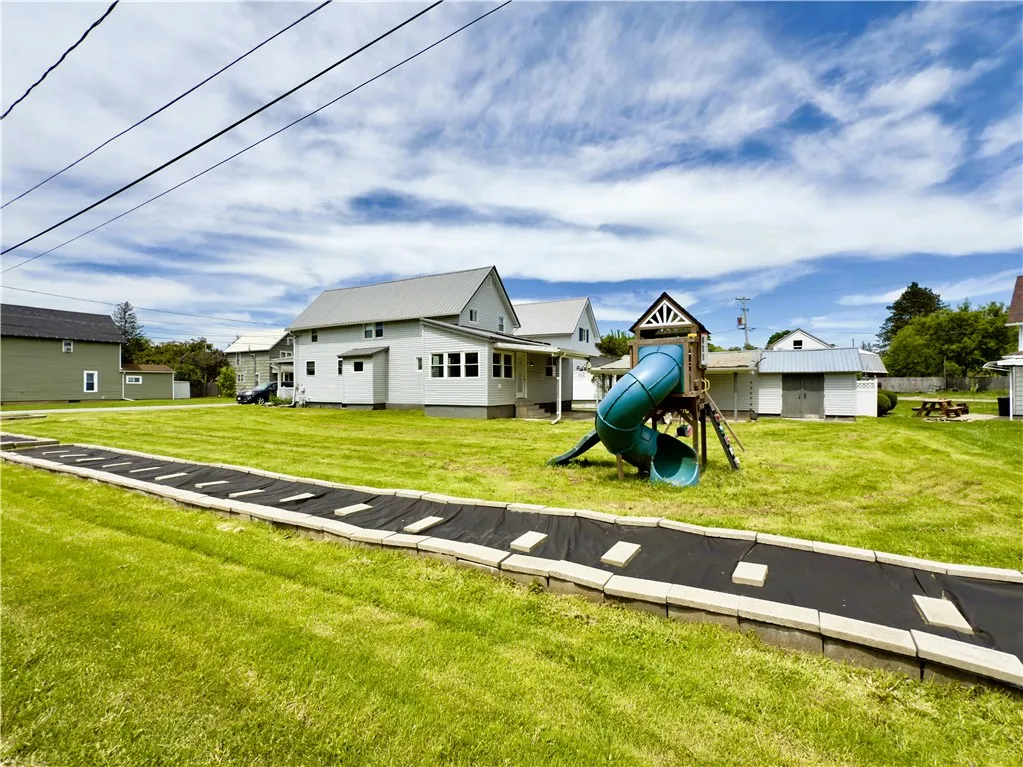 Large level yard with playset