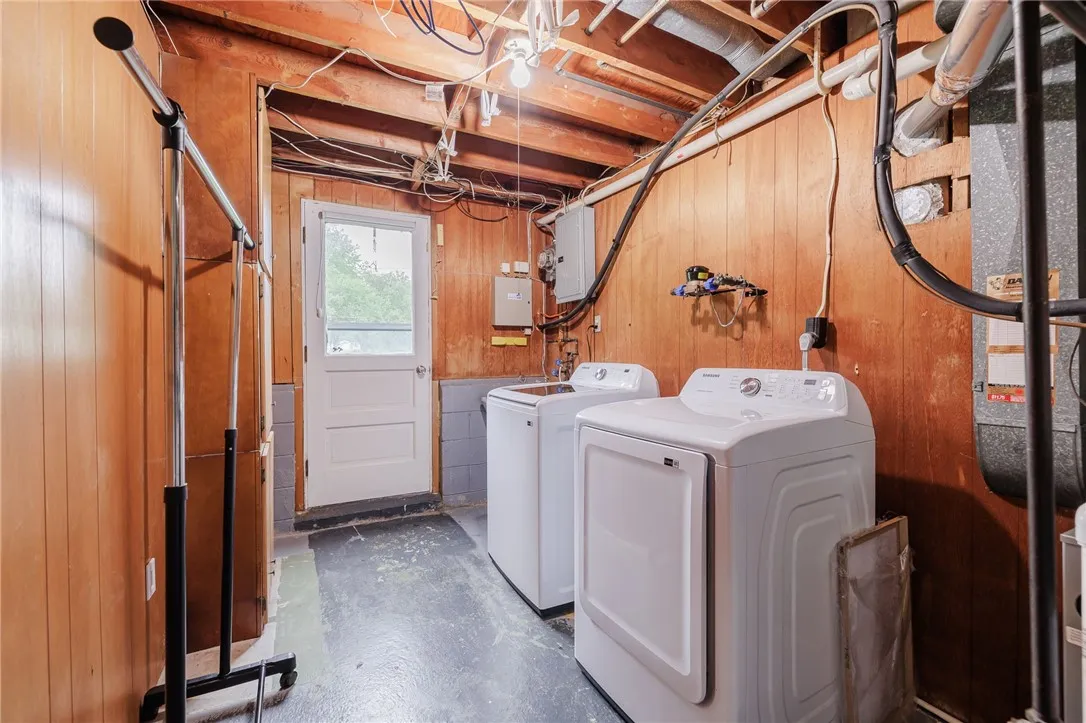 Laundry room with walk out to the backyard!
