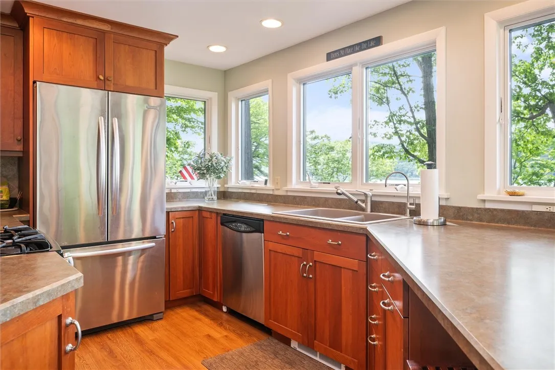 Kitchen overlooking the lake.