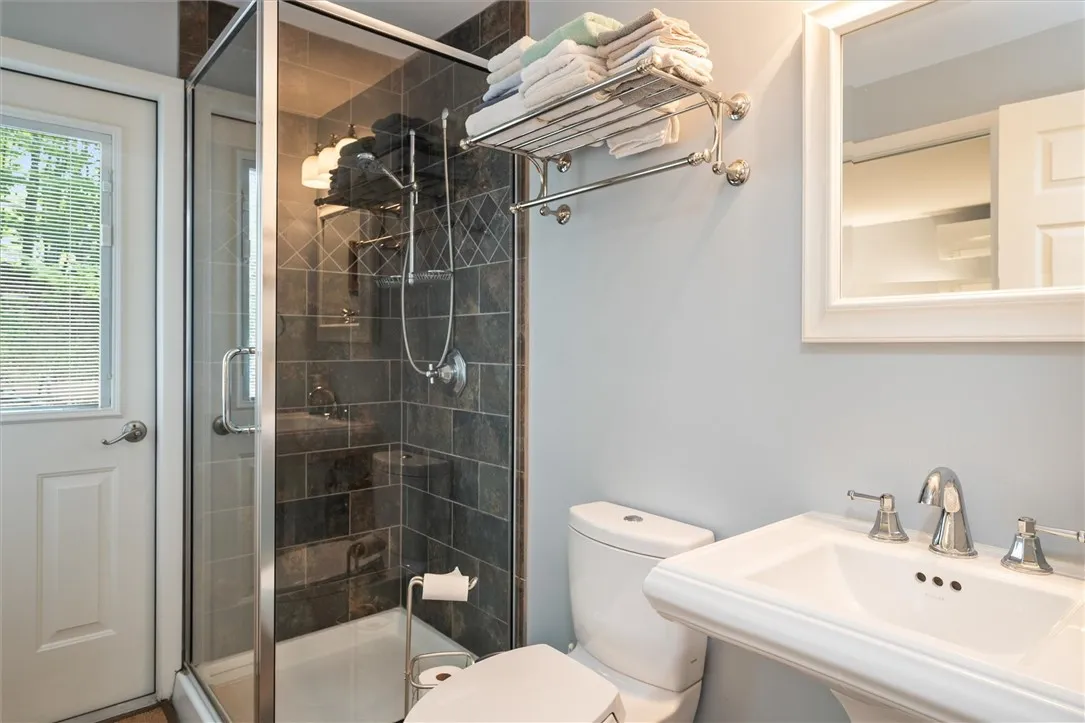 Main floor bathroom leading to 2nd deck