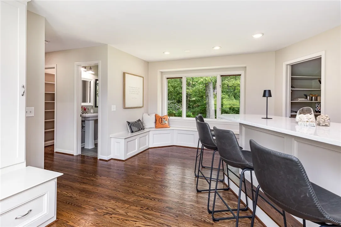 This multipurpose room can be used as an entertaining space, homework or craft station and seconds as a mudroom with custom built in seating and cubbies.