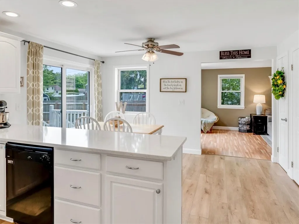 Large kitchen and dinette area leading onto the deck. Great for entertaining