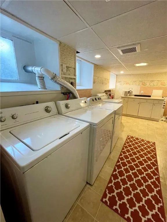 Large laundry room in basement.
