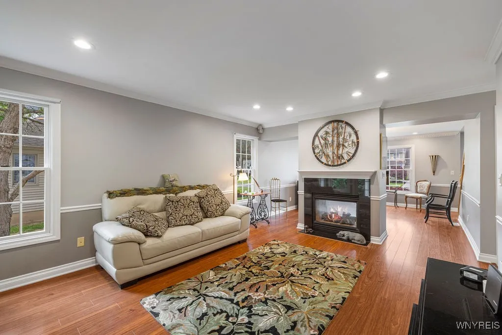 Living room with double sided fireplace