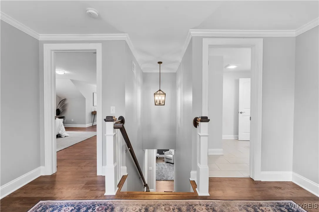 2nd floor landing. 2nd primary bedroom is to the left