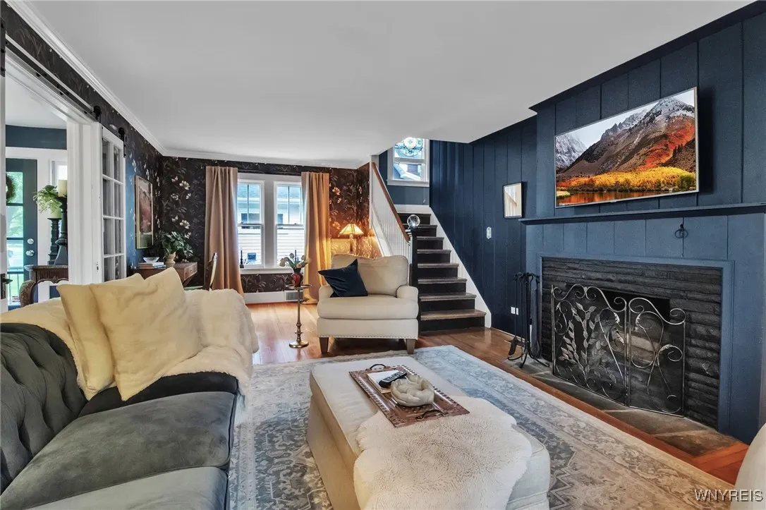 Functioning wood burning fireplace