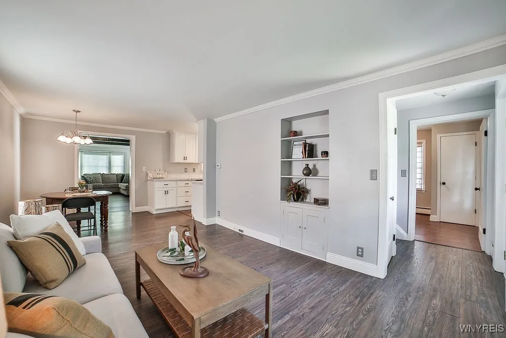 A view of the front entrance looking at the first floor bedroom/home office.