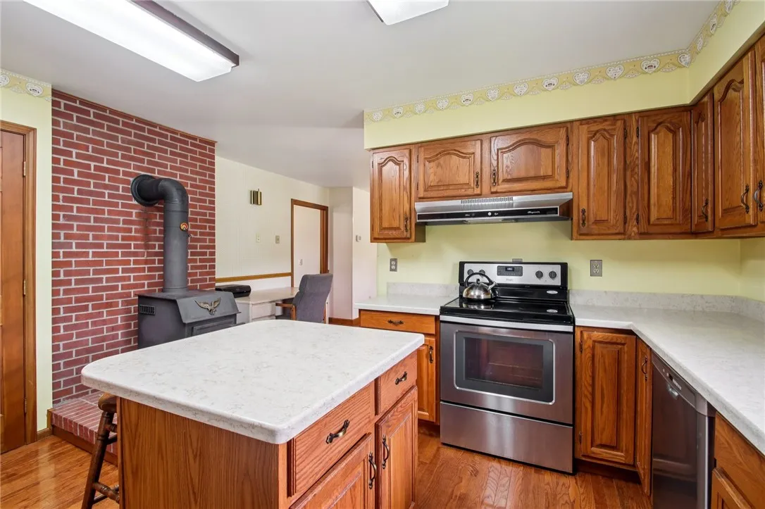 Kitchen with wood stove