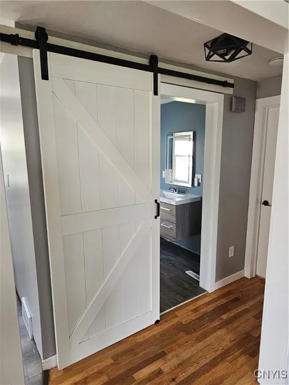 Barn door closure for a modern touch.