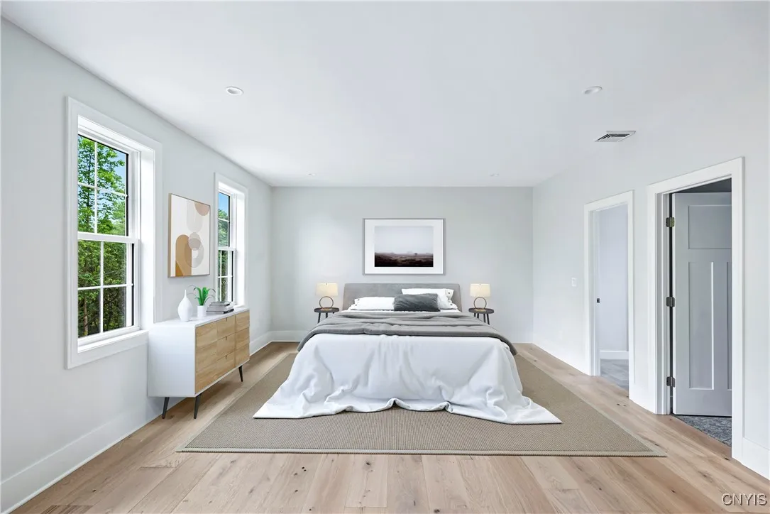 Primary bedroom staged