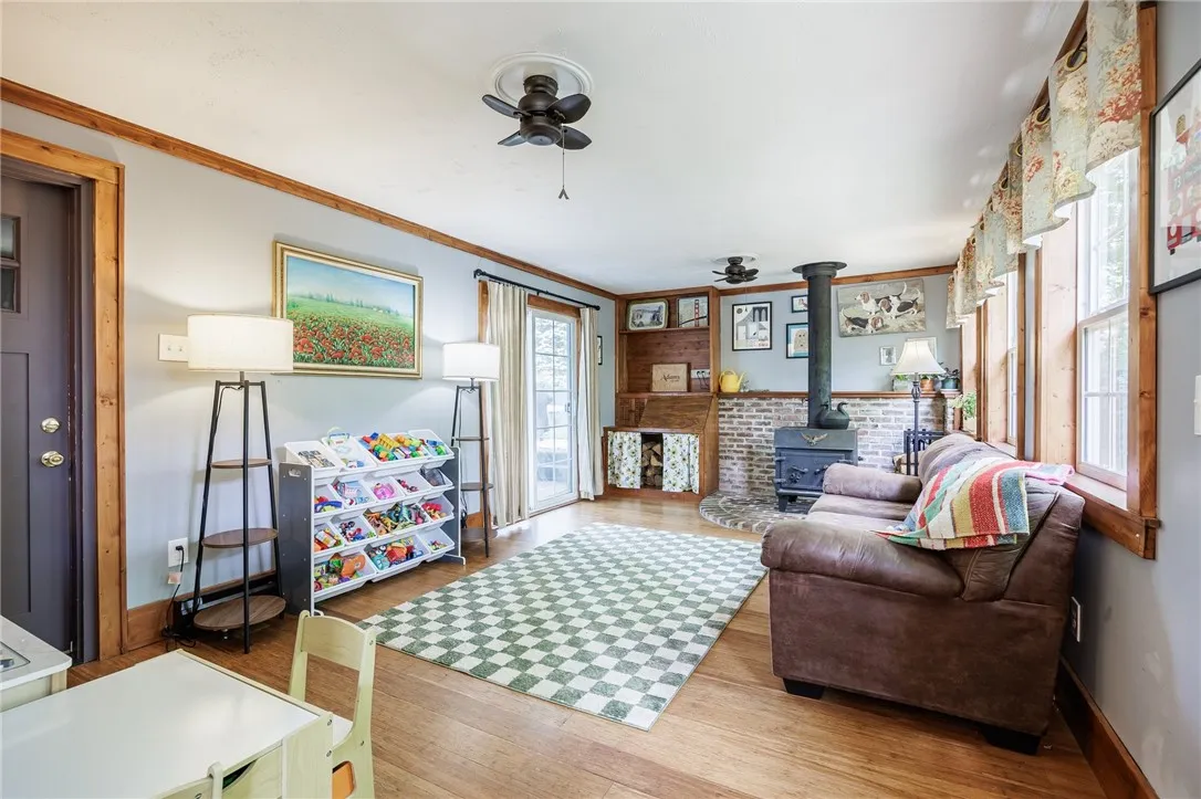The family room has a wood stove & a baseboard heater for extra comfort