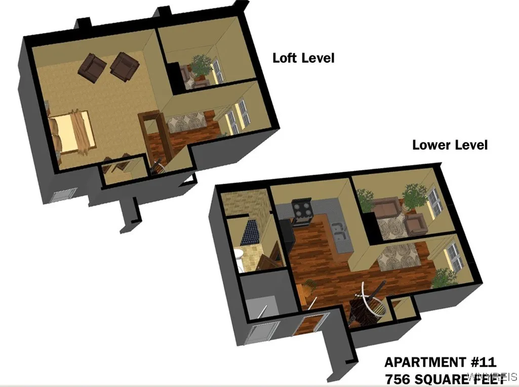 Unit floorplan. Two level unit.