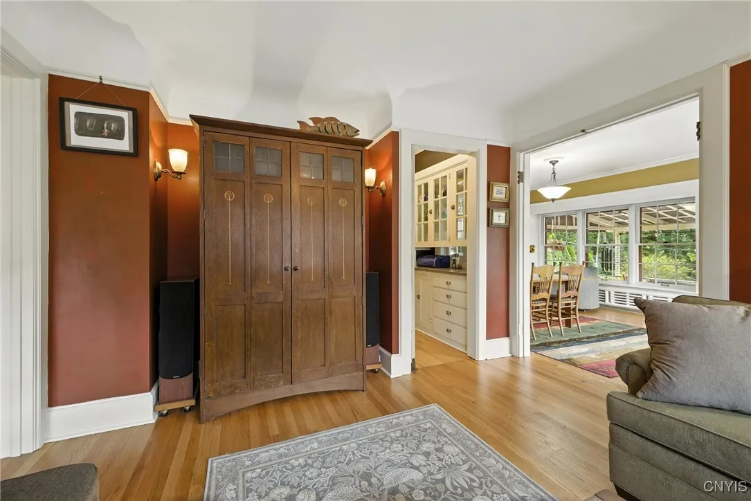 Family room with view of dining and butlers pantry