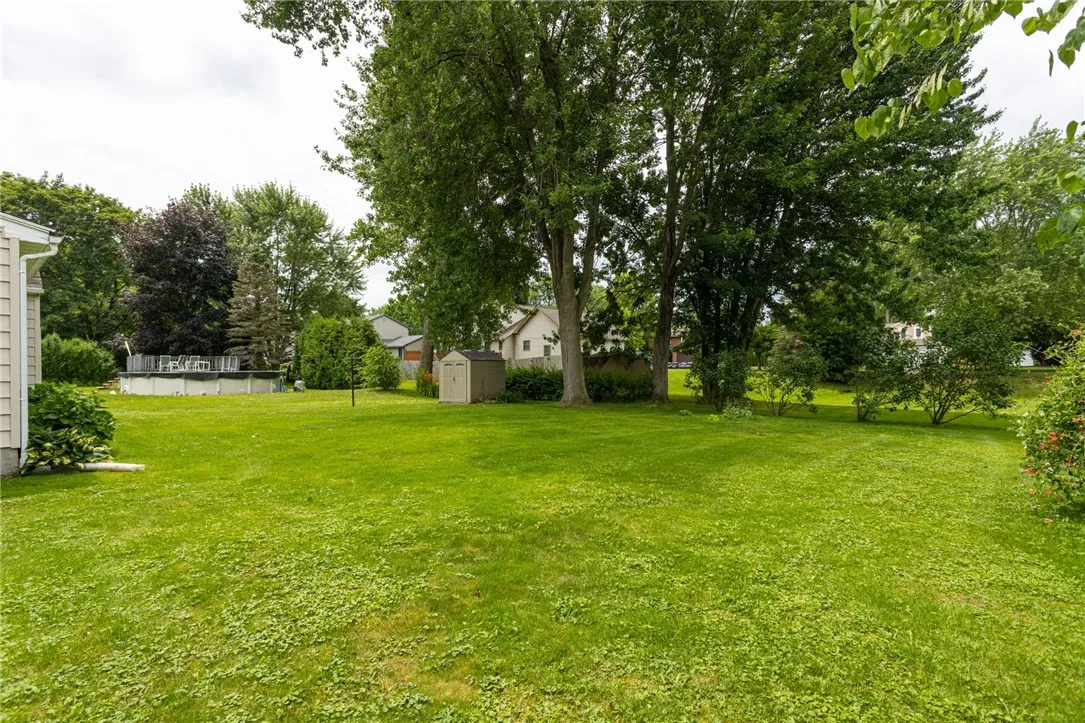 Large backyard with mature landscape