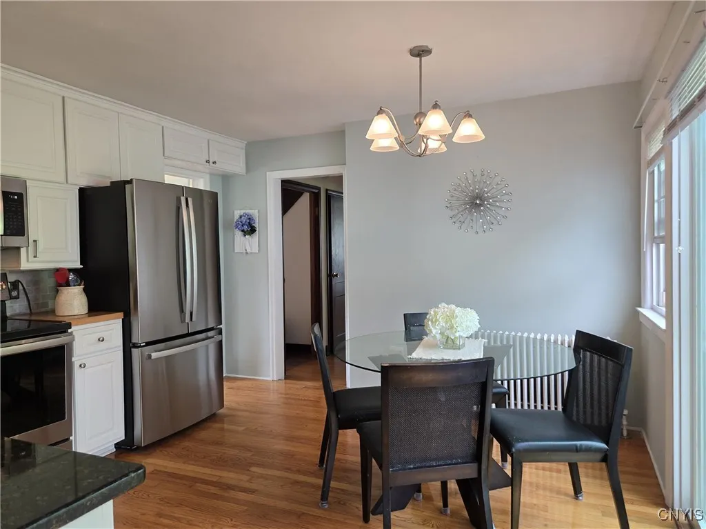 New Microwave with built-in exhaust fan, dishwasher, freestanding electric range, and refrigerator.