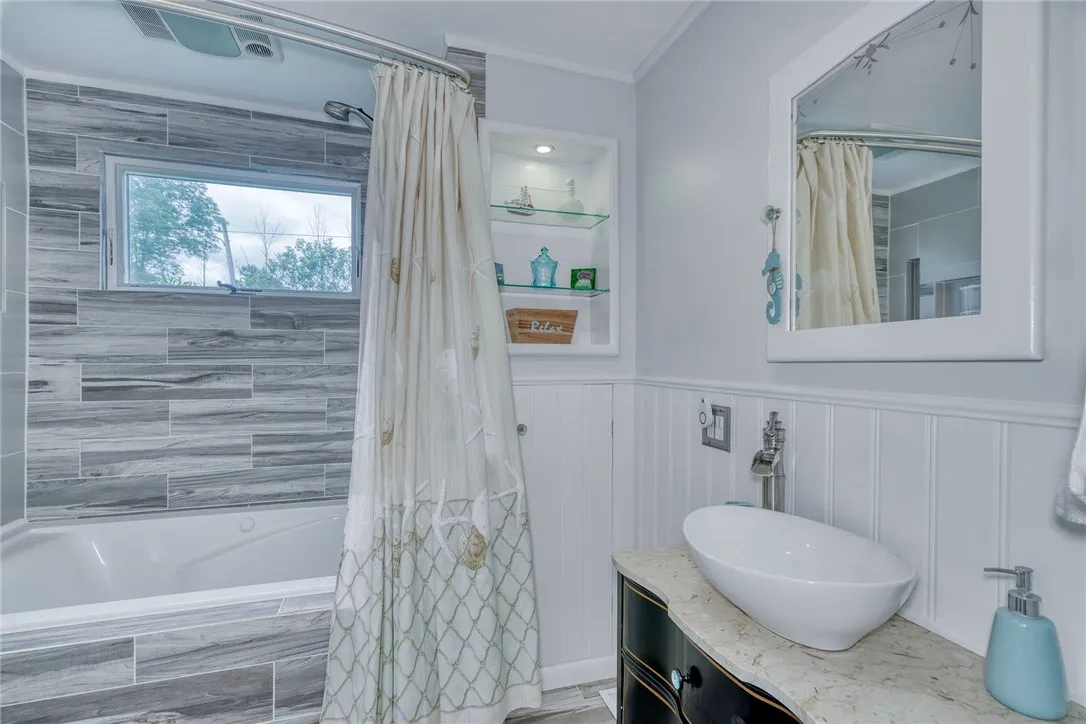 Spa like first floor bathroom.