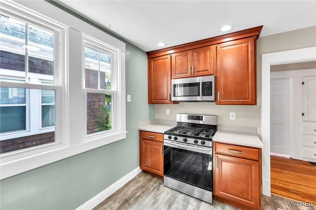 Modern, hard surface counter tops.