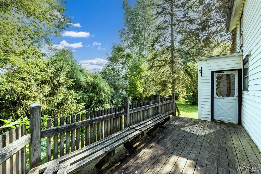 The deck off of the kitchen.