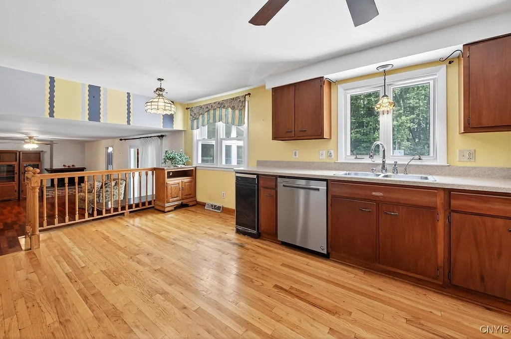 Kitchen that leads to the back family room
