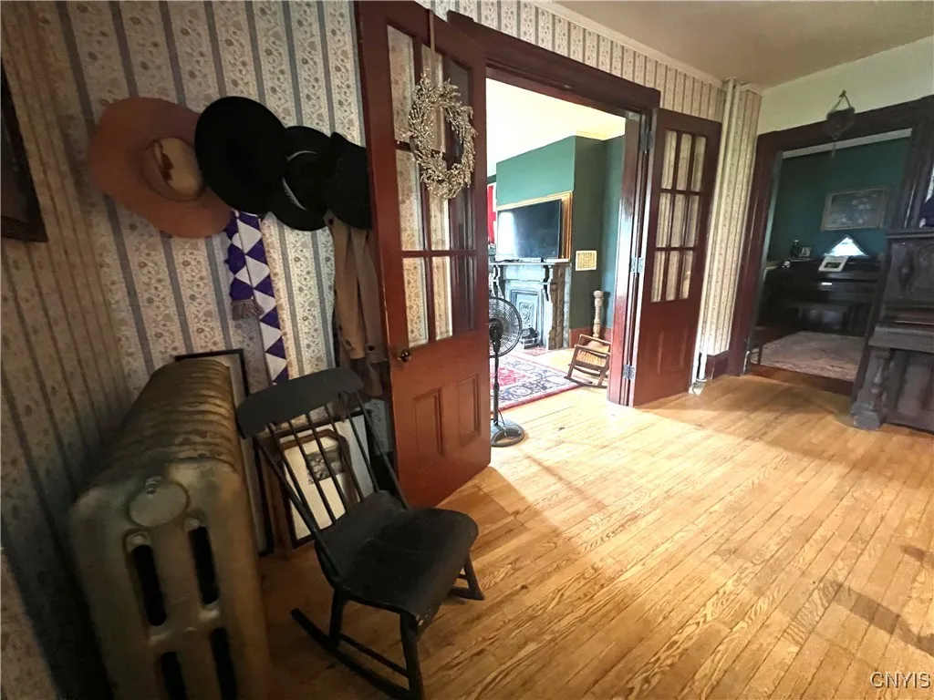 View from the Entry into the living room on the left and the dining room straight ahead