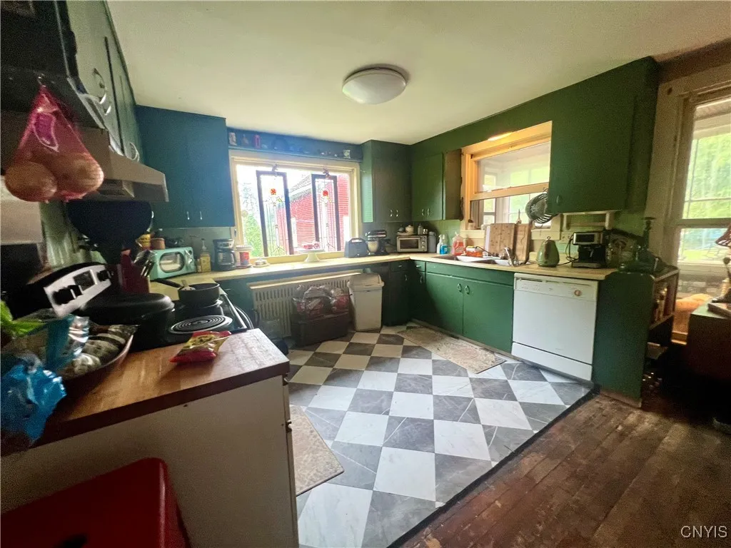 Kitchen with the porch off to the left