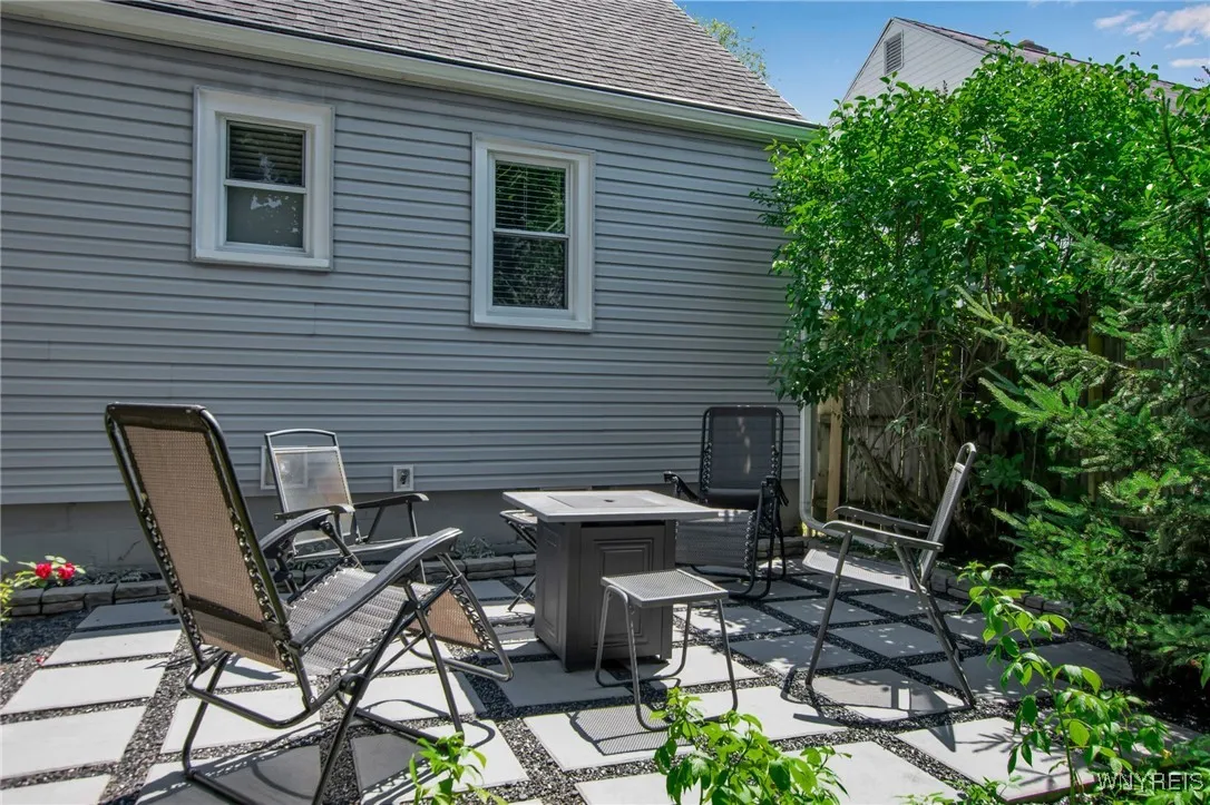 Backyard Patio surrounded by beautiful perennials.