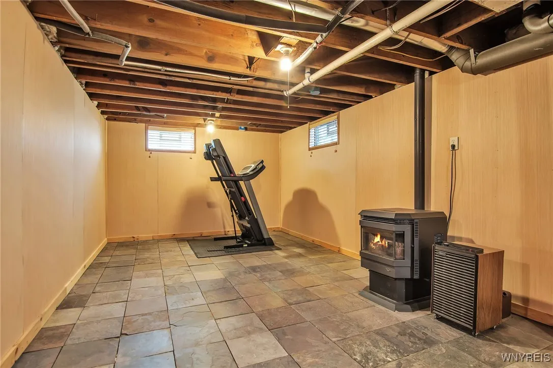 Partially Finished Basement w/pellet stove.
