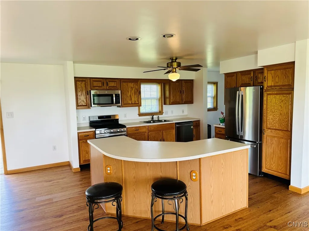 Kitchen island with seating.