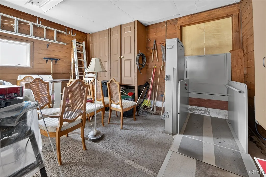 Garage with storage and the chairlift.