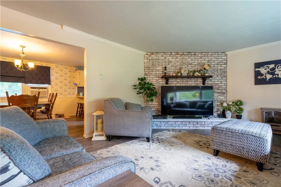 Woodburning fireplace behind TV - hasn\'t been used by this owner in her time here