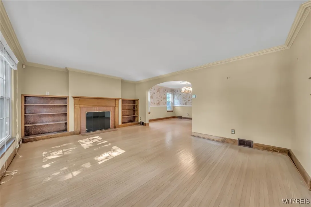 Large Living room with wood burning fireplace