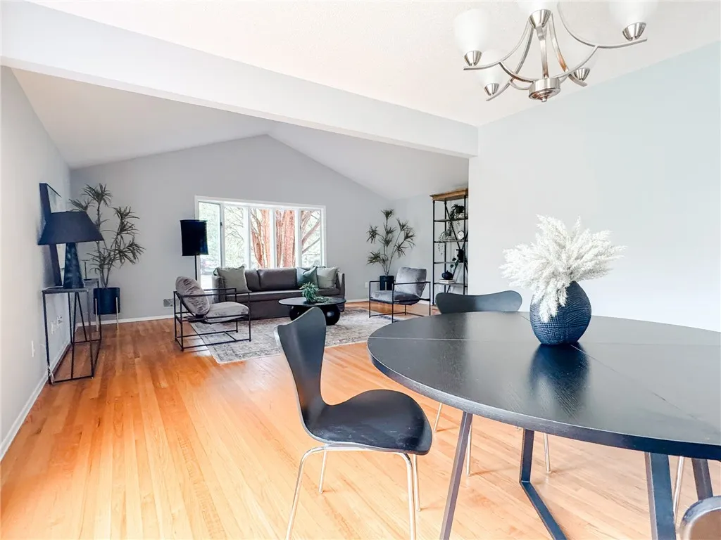 The dining room flows into the living room to create an open floor plan.