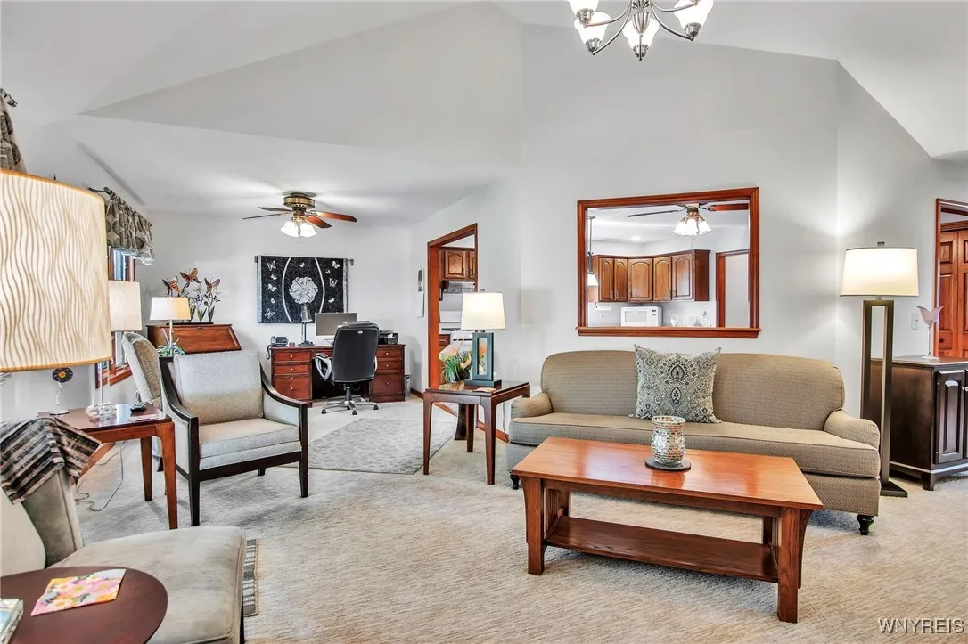 Cathedral ceiling in living room