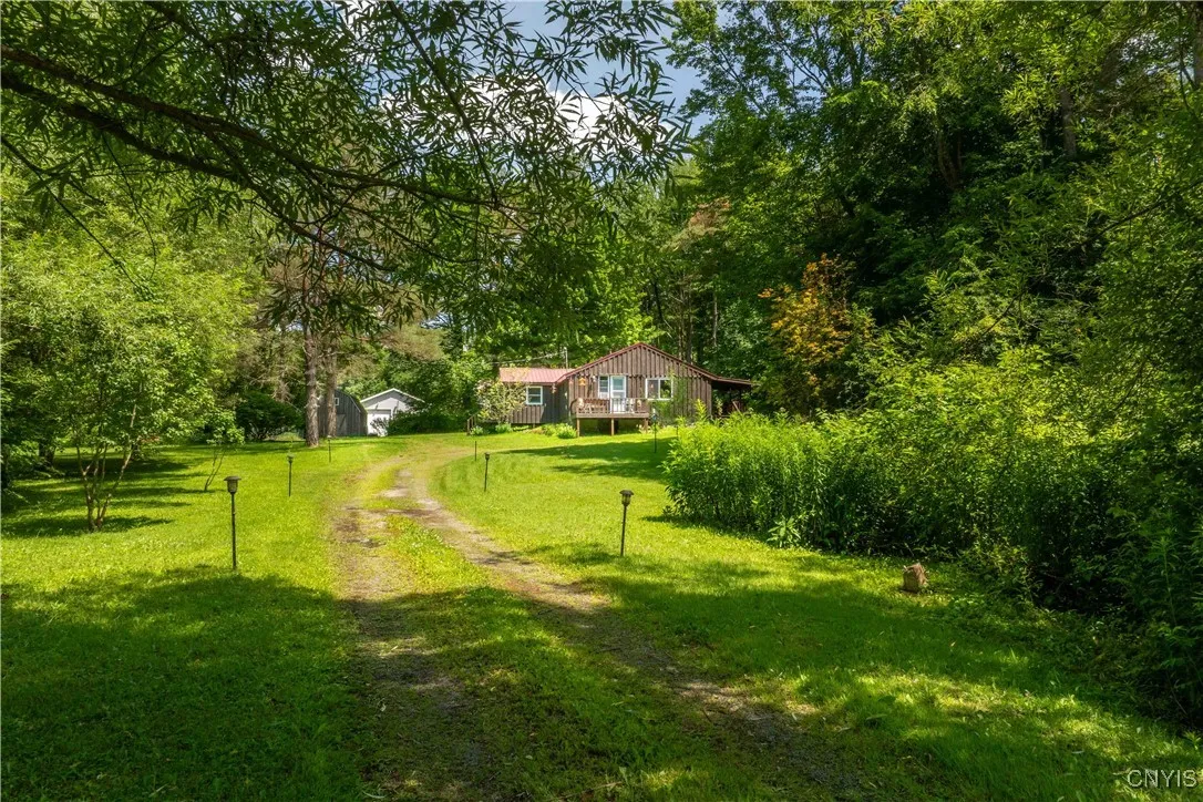 The home sits a nice distance off the road