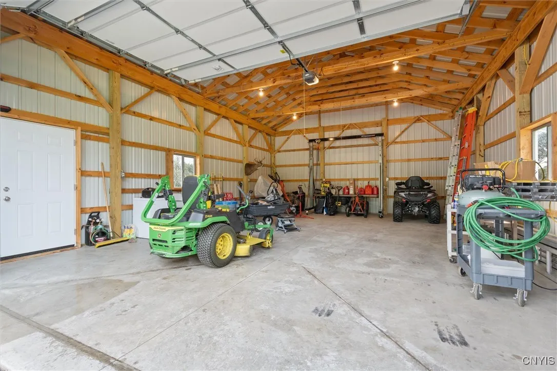 Inside the pole barn, concrete flr., power